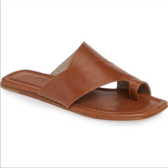 AGL Asymmetrical Toe Loop Brown Slide Sandals - Picture 2 of 11